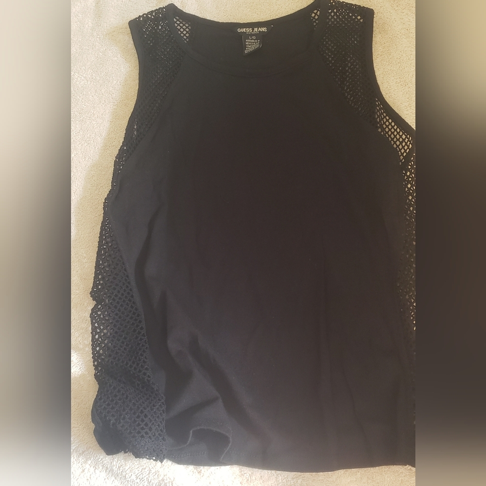Guess jeans black sleeveless tank shirt . Gently used size large